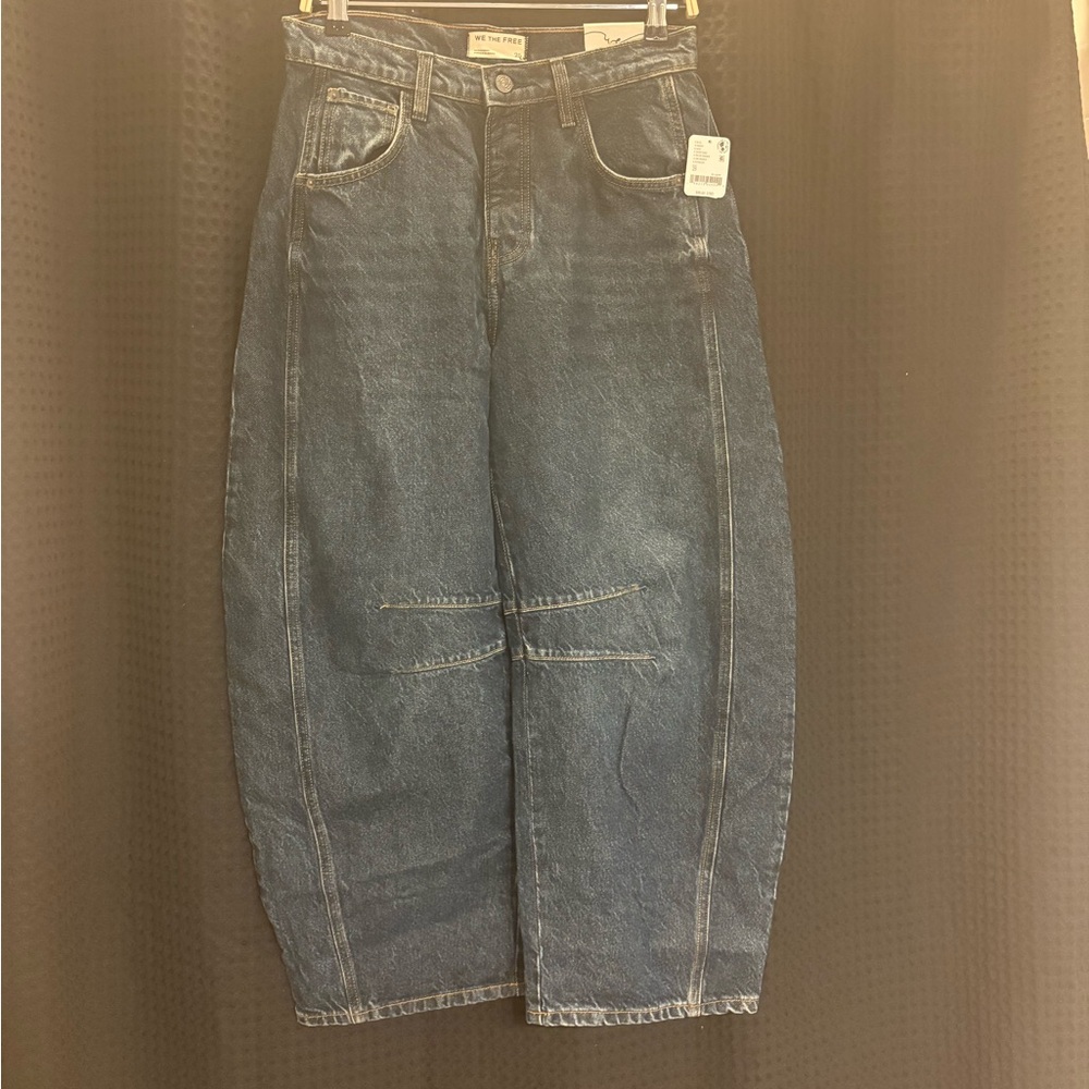 Free People We The Free Good Luck Mid-Rise Barrel Jeans 25 Color: Deep End NWT - Picture 3 of 5